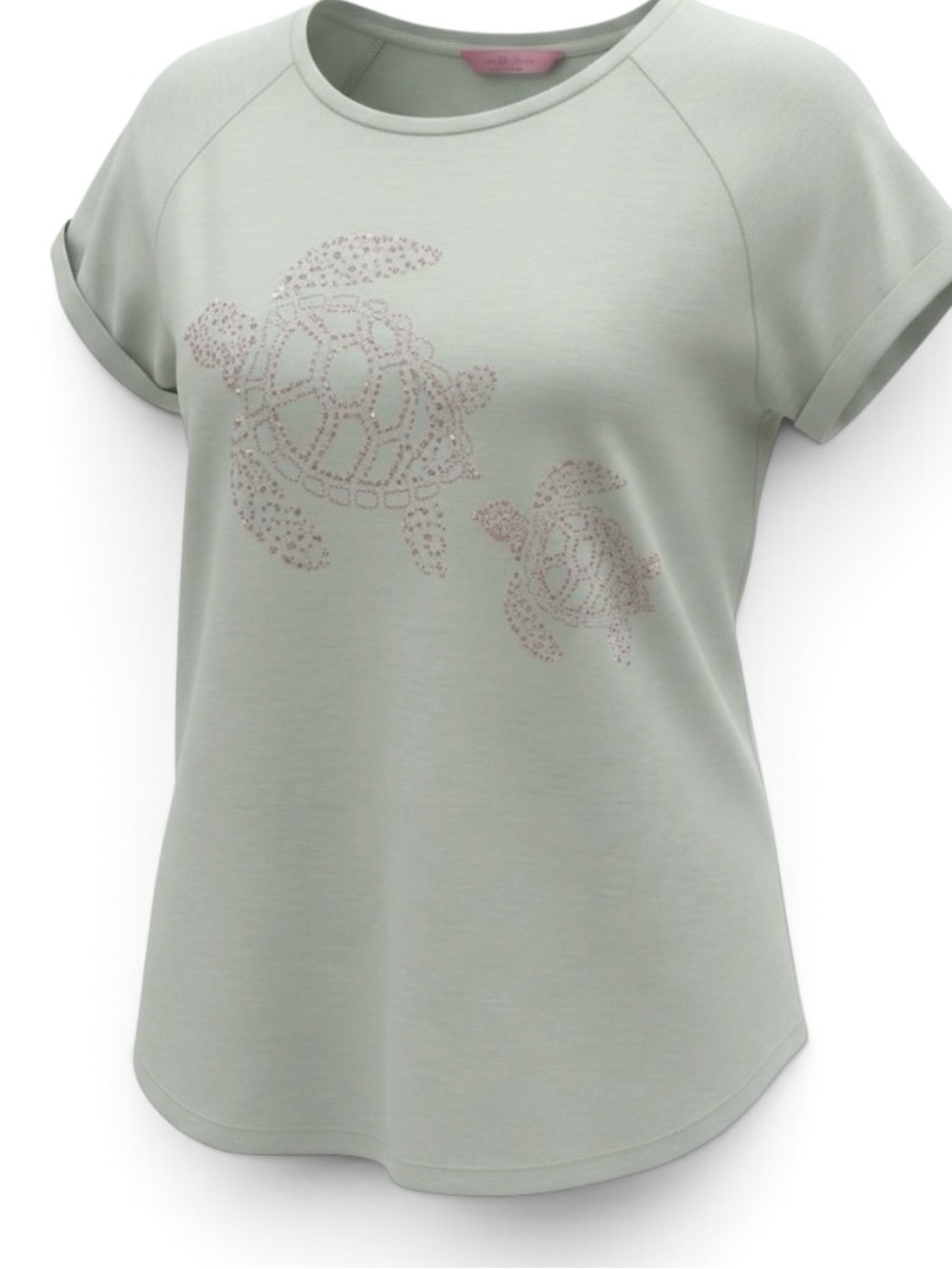 Women's Light Sage Gold Beaded Turtle Tee NWOT